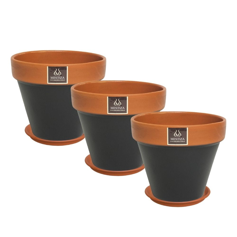 Mestiza - Set De 3 Maceta Kony 24cm Pizarra Y Sus Platos