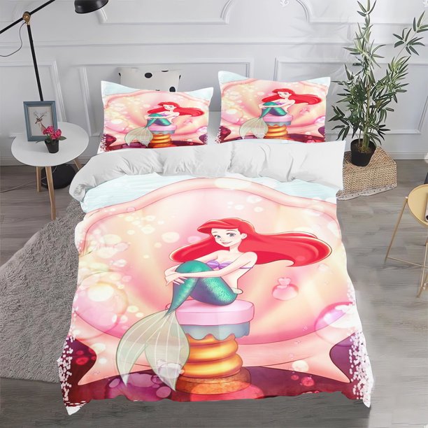 Princess Ariel Mermaid 3D Children'S Bedding Set Cute Printed Cartoon Quilt Cover With Pillowcase Suitable For Adults
