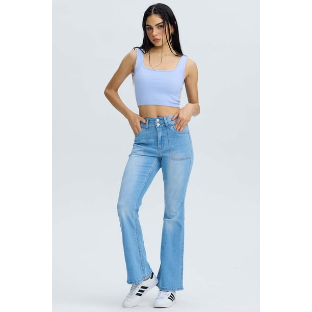 Jeans Mujer Flare Bolsillo Azul Claro