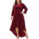 thumbnail image 1 of Vestidos formales de talla grande para mujer de Agnes Orinda, mangas 3/4, sirena, bajo alto-bajo, maxi, terciopelo, vestido de invitada de boda, 3X, burdeos, 1 of 8