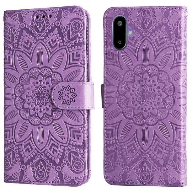 Funda tipo cartera FOXDOCK para Samsung Galaxy F06 5G , diseño girasol en relieve, cuero PU, cierre magnético, soporte y tarjetero
