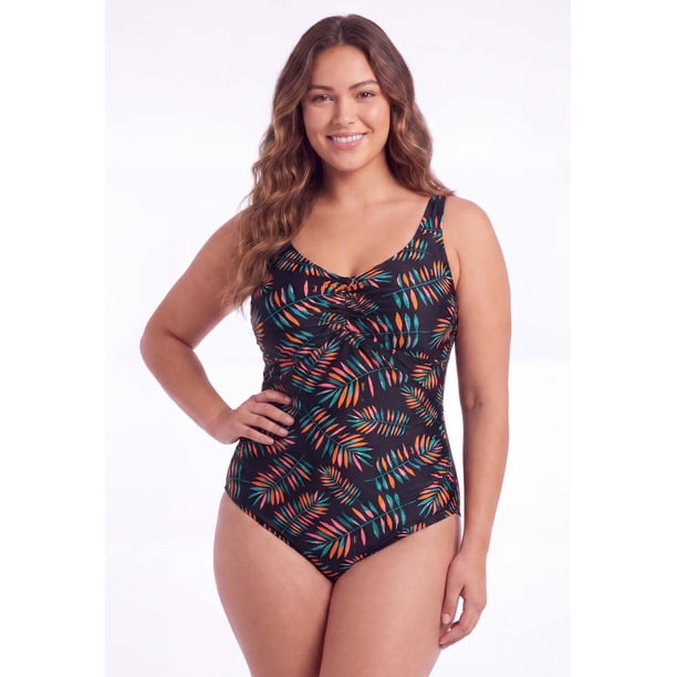 Traje de baño con pliegues PLUS SIZE estampado naranjo Talla S