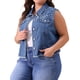 thumbnail image 4 of Chaleco de mezclilla recortado sin mangas con botones de perlas bordados y desgastados para mujer de talla grande Agnes Orinda, chaqueta casual de jean con decoración de bolsillo 2X azul claro, 4 of 6