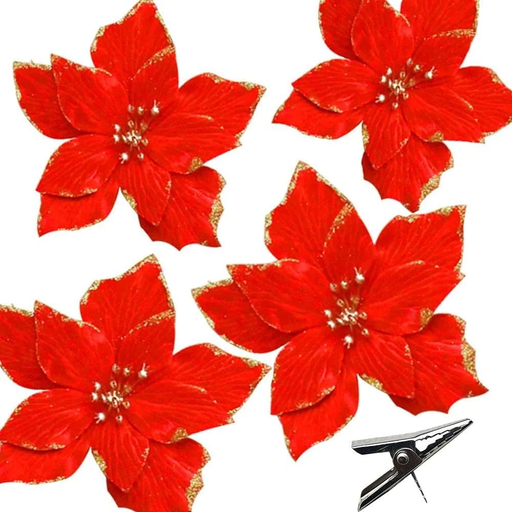 Genérica - Pack 10 Flores Navideñas Adorno Navidad Árbol Con Clip Φ 14cm. Flores Artificiales Decorativas