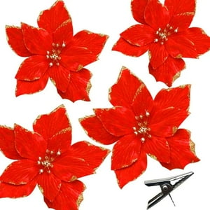 Genérica - Pack 10 Flores Navideñas Adorno Navidad Árbol Con Clip Φ 14Cm. Flores Artificiales Decorativas