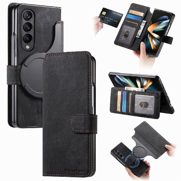 Funda Billetera Magnética para Samsung Galaxy Z Fold 4 Soporte Tarjetas Desmontable Negro