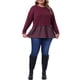 thumbnail image 2 of Agnes Orinda Conjuntos de Halloween para Mujeres Blusa Básica Casual de Talla Grande con Cuello Redondo, Manga Larga, Peplum de Retazos y Cuadros 4X Burdeos, 2 of 6