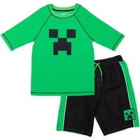 Set De Natación Para Niños Minecraft Con Camiseta Antirrozaduras Verde 5-6