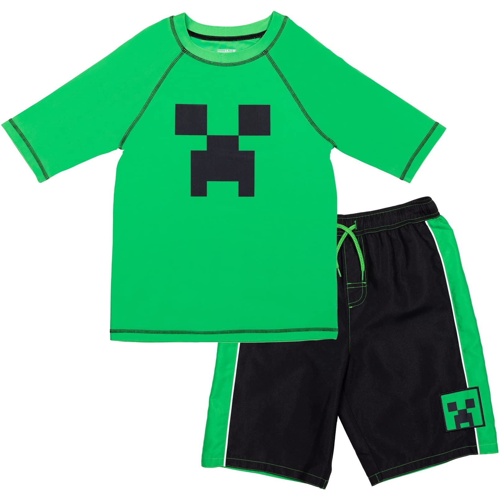 Conjunto De Natación Para Niños Minecraft Con Camiseta Térmica Verde Y Negra