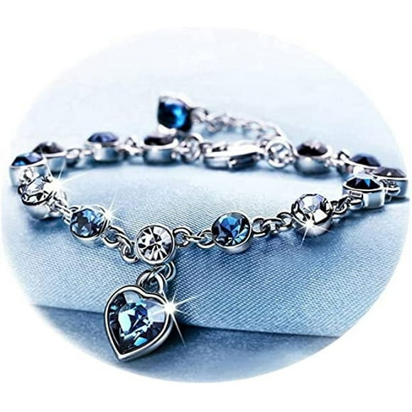 Pulsera HESHPAWS Fashion Crystal Heart Zircon 7.5 in Azul