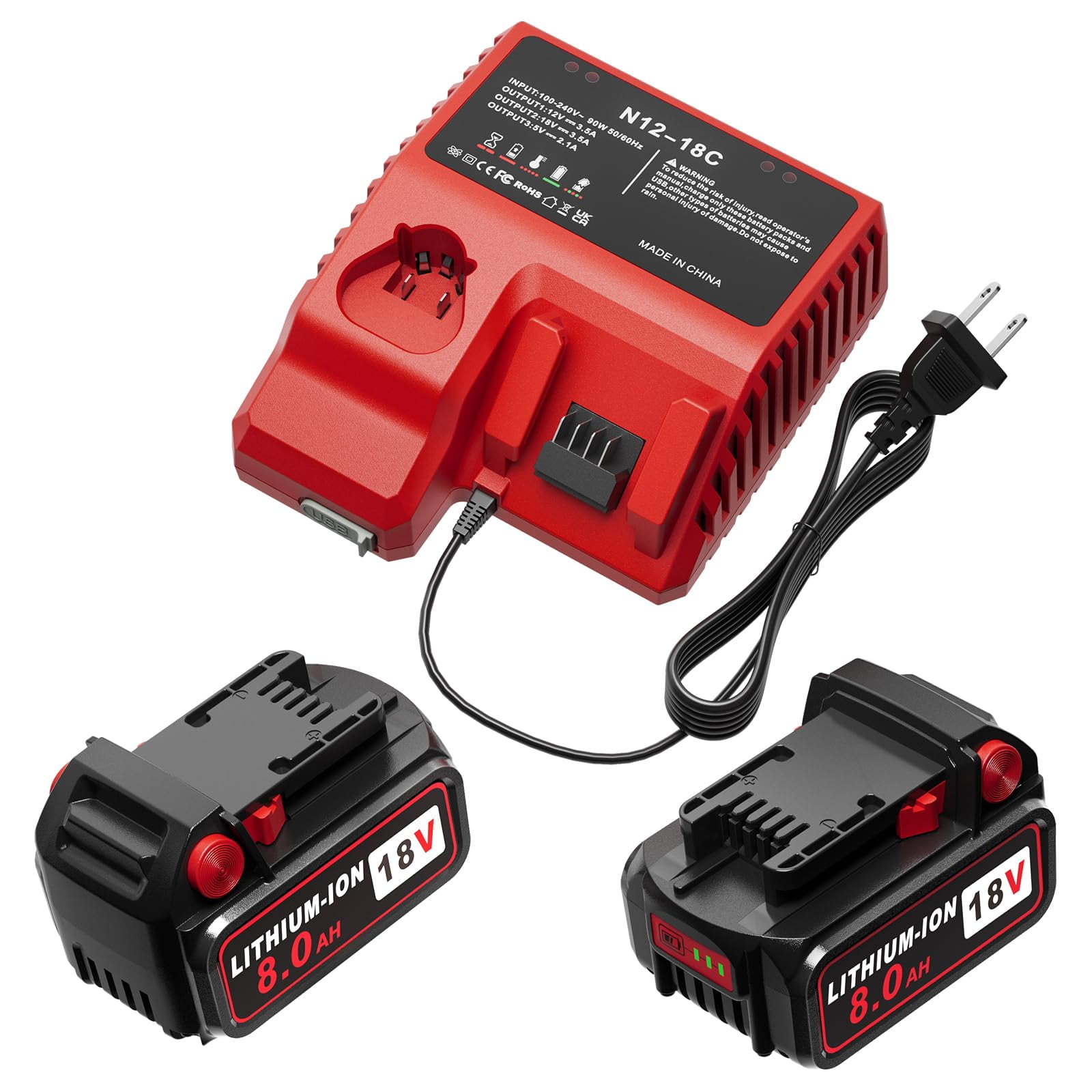 Batería Percooair 18v 8,0 Ah, Paquete De 2, Reemplazo Con Cargador