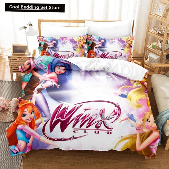 Winx Pink Girl Duvet Case Pillowcase 3PCS Bedding Set Duvet Comfortable Breathable Sheet Luxury Birthday Gift Bed Sheets