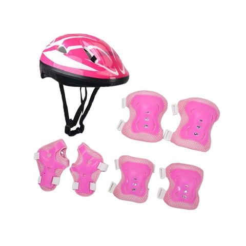 Magideal - 7 Piezas/Juego De Casco De Bicicleta Para Niños, Casco De Patinaje Sobre Ruedas, Rodilleras, Coderas Y Muñequeras, Casco De Patineta Para Adolescentes Rosa