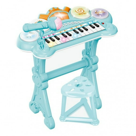 Teclado Electrónico Piano Azul Para Niños Musical Con Micrófono