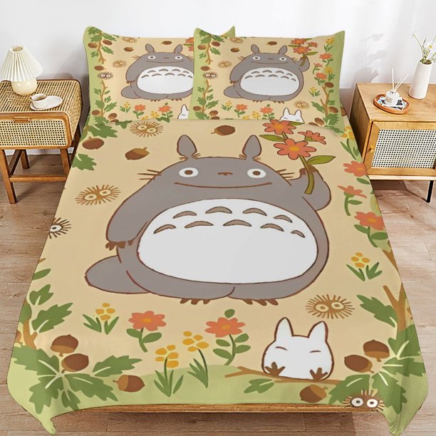 x115 My Neighbor Totoro Bed Duvet Cover Microfiber Bedding Sets 3D Printed Lightweight 3 Piece Comforter Sets, 1 Duvet Cover And 2 Pillow Shams for Kids Boys Girls 79"x90" jn115