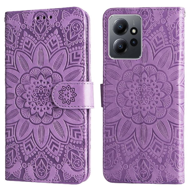 Funda tipo cartera FOXDOCK para Xiaomi Redmi Note 12 4G , diseño girasol en relieve, cuero PU, cierre magnético, soporte y tarjetero