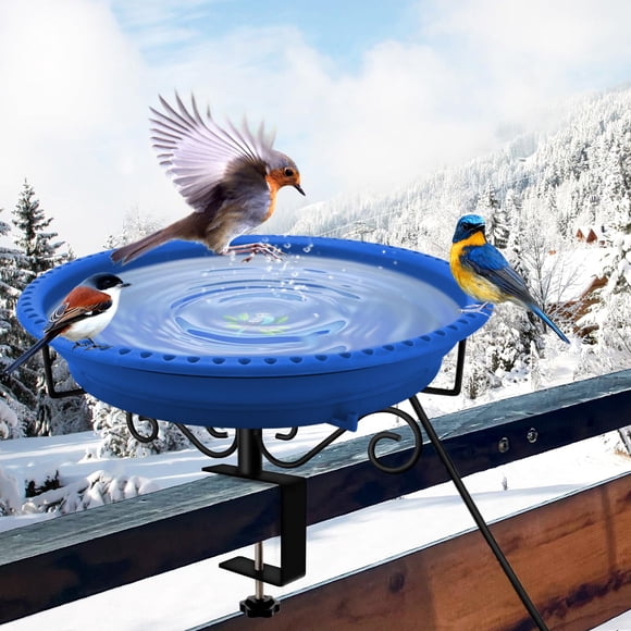 Baño para Pájaros Lovppy 100W Calentado Azul para Barandilla de Terraza