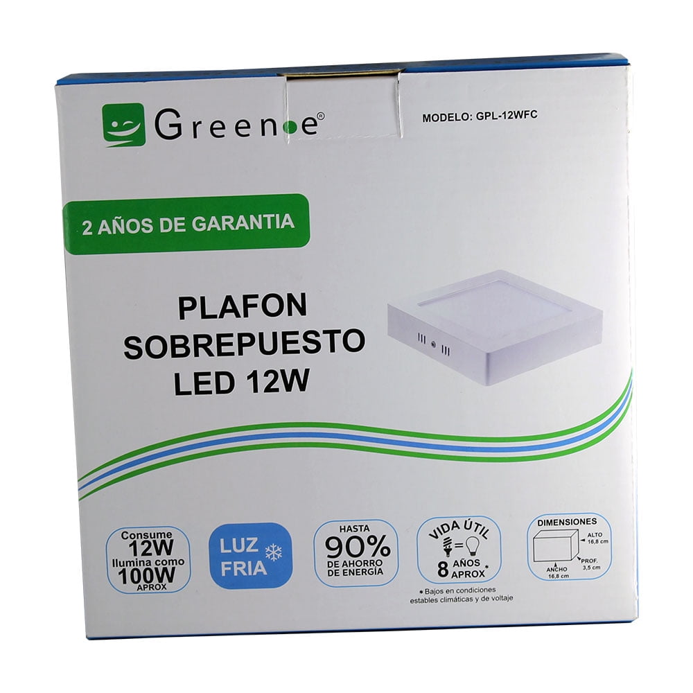 Green E - Plafon Sobrepuesto Cuadrado 12w Luz Fría