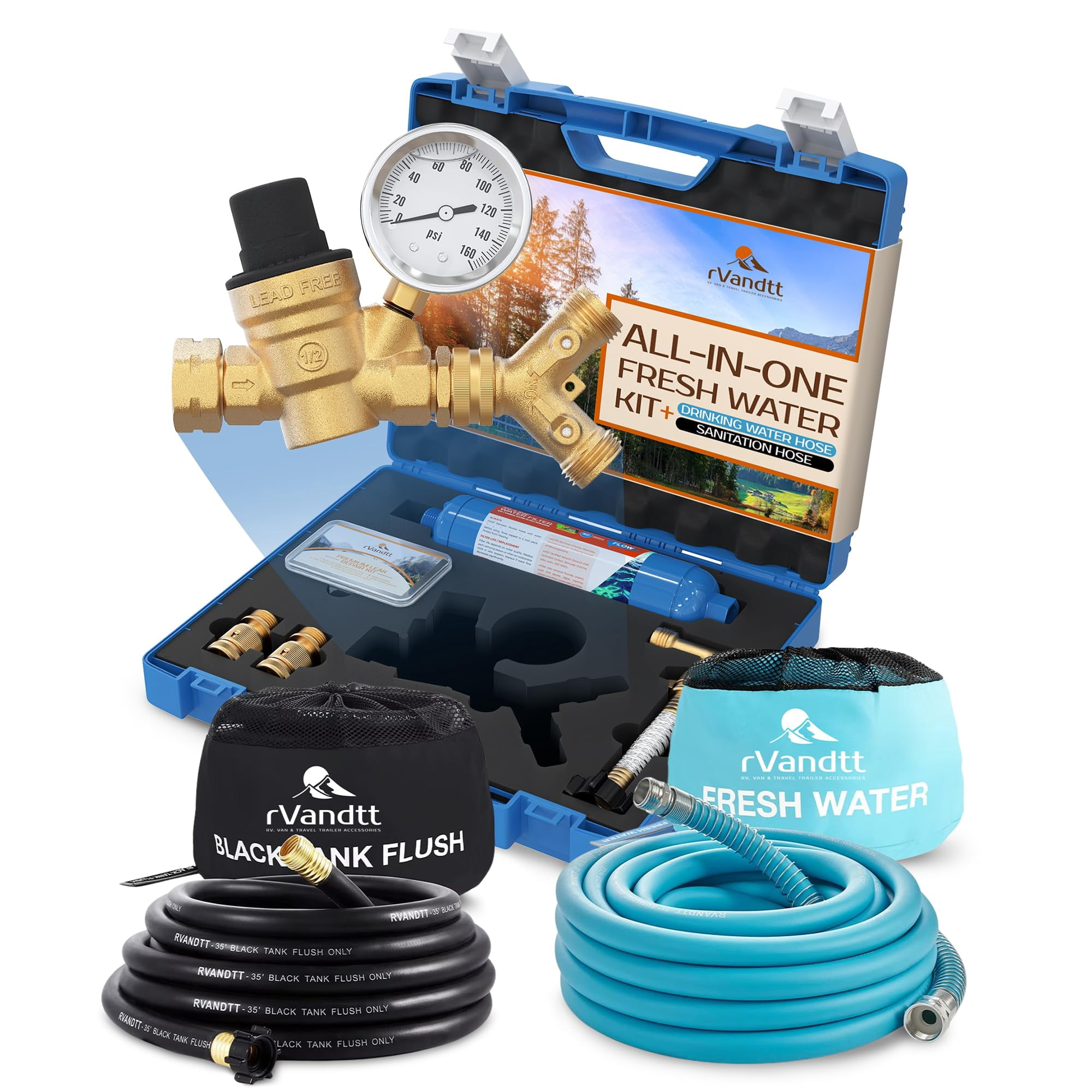 Kit De Agua Potable Para Rv Rvandtt Con Manguera De 35 Pies Y Regulador De Presión