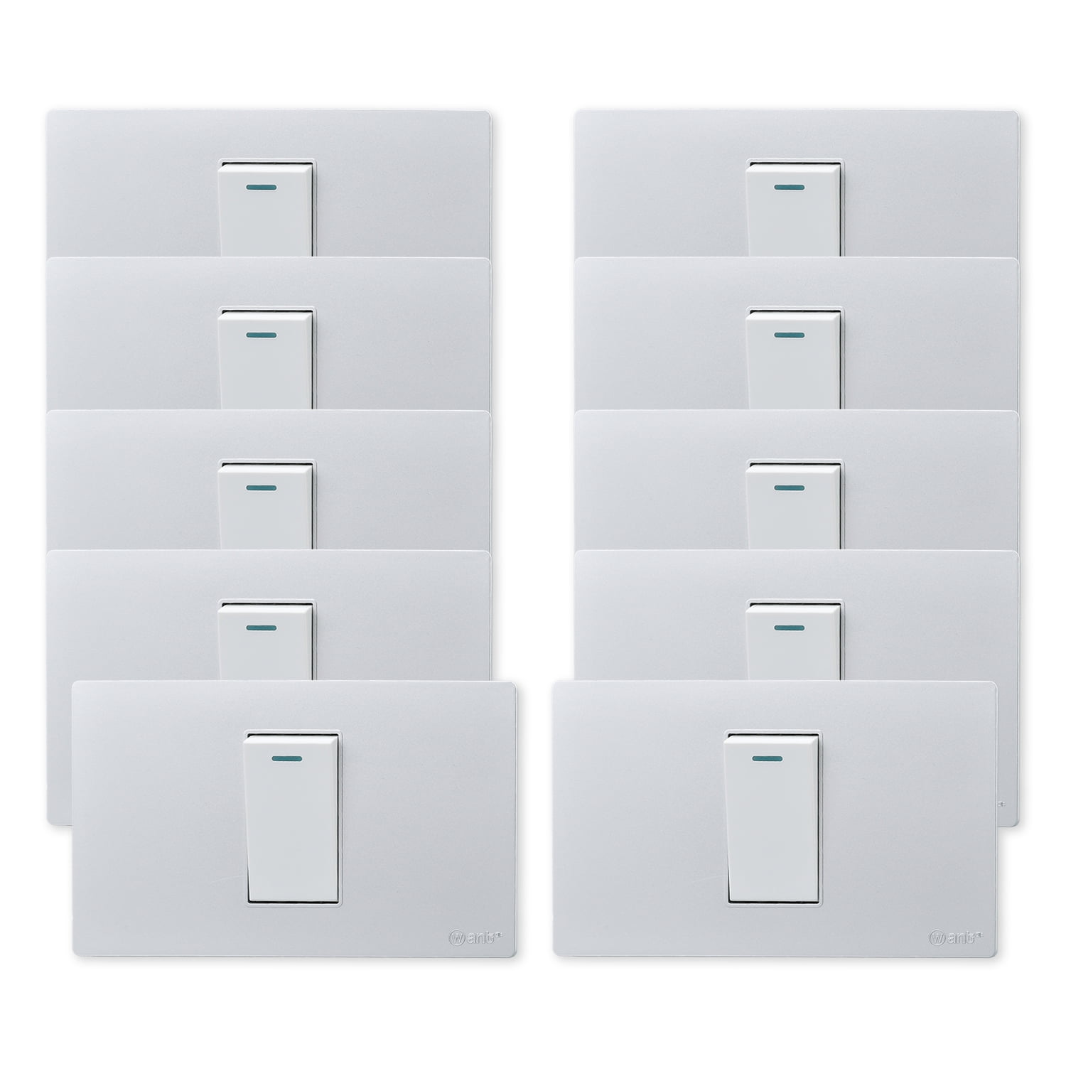 Want - Pack 10 Interruptores Simple Metálico 924 16a - Gris Blanco