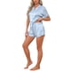 thumbnail image 4 of INSPIRE CHIC Conjunto de Pijama de Mujer con Estampado de Manga Corta, Suave, con Botones, Cuello en V, Conjunto de Pantalones Cortos para Dormir para Primavera Verano, Rayas Azul Verde Medio, 4 of 6