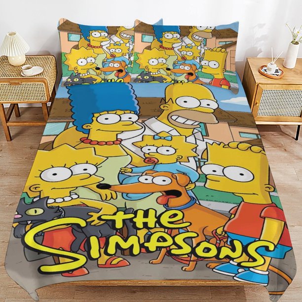 The Simpsons Bed Duvet Cover Microfiber Bedding Sets 3D Printed Lightweight 3 Piece Comforter Sets for Kids Boys Girls