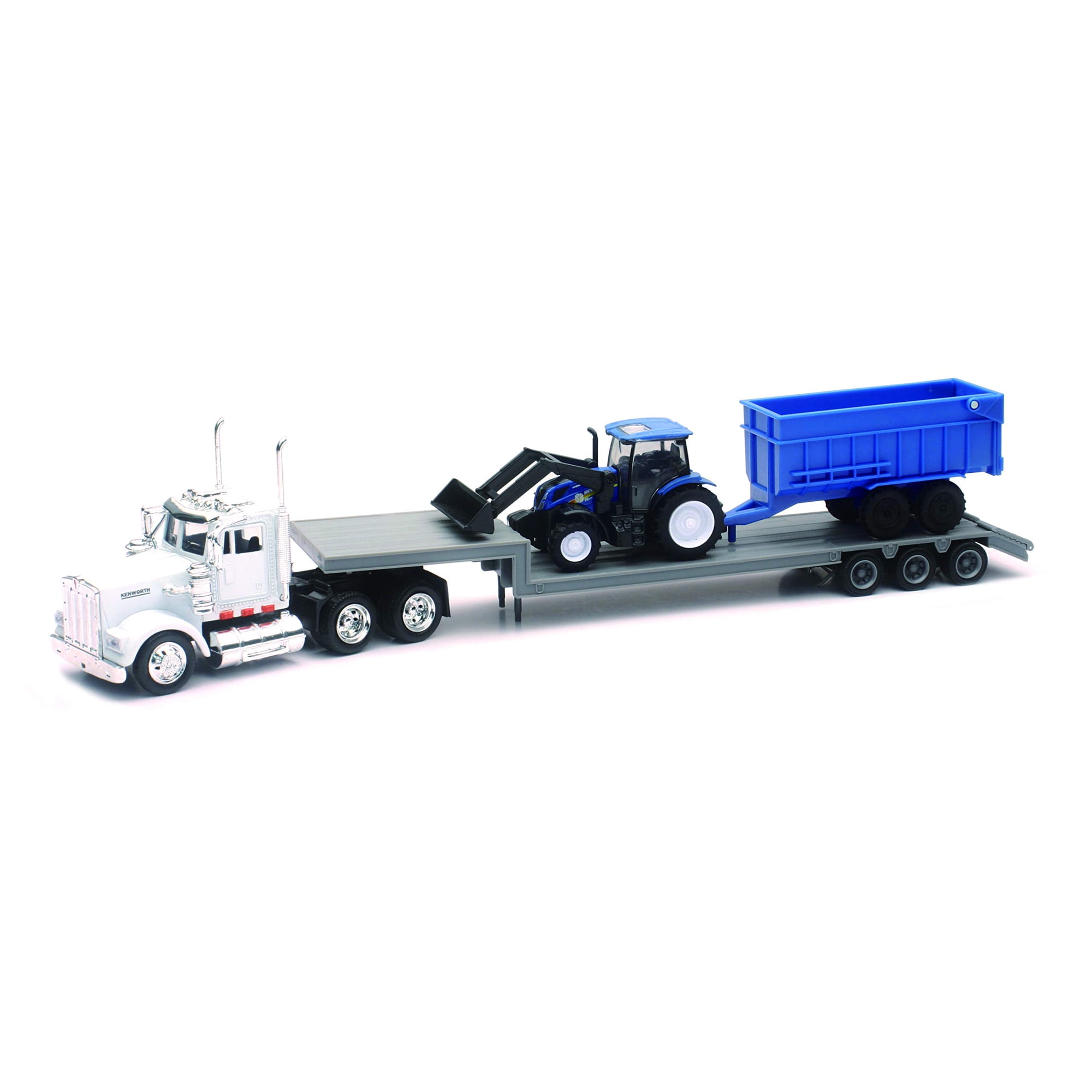 Set De Camión De Juguete Newray Kenworth Con Remolque Lowboy Y Tractor Agrícola