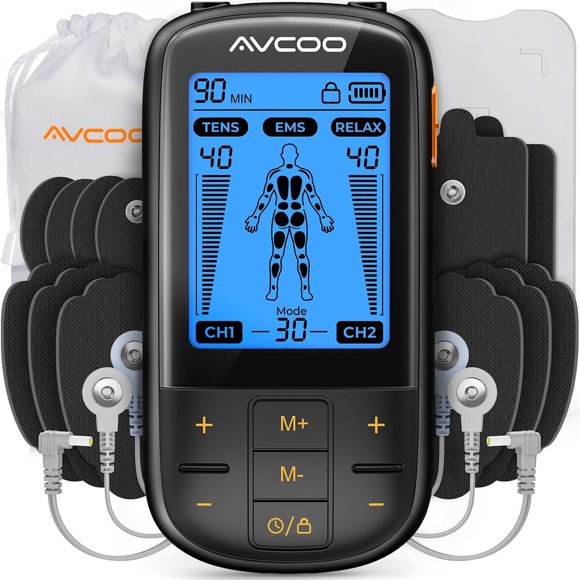 AVCOO 3 en 1 TENS Unit Muscle Stimulator with 30 Modes for Pain Relief