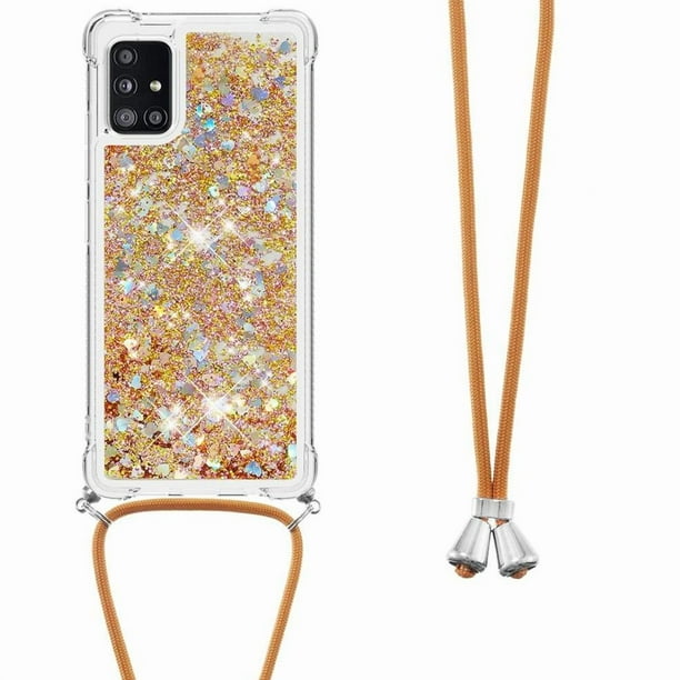 Funda FOXDOCK para Samsung Galaxy A71 5G con Cuerda Ajustable, Brillo Líquido, Protección Antigolpes y Lente – Ideal para Regalo