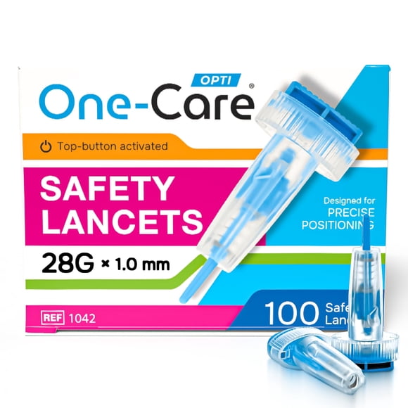 Lancetas ONE-CARE 28G x 1,0 mm 100 uds Botón de presión
