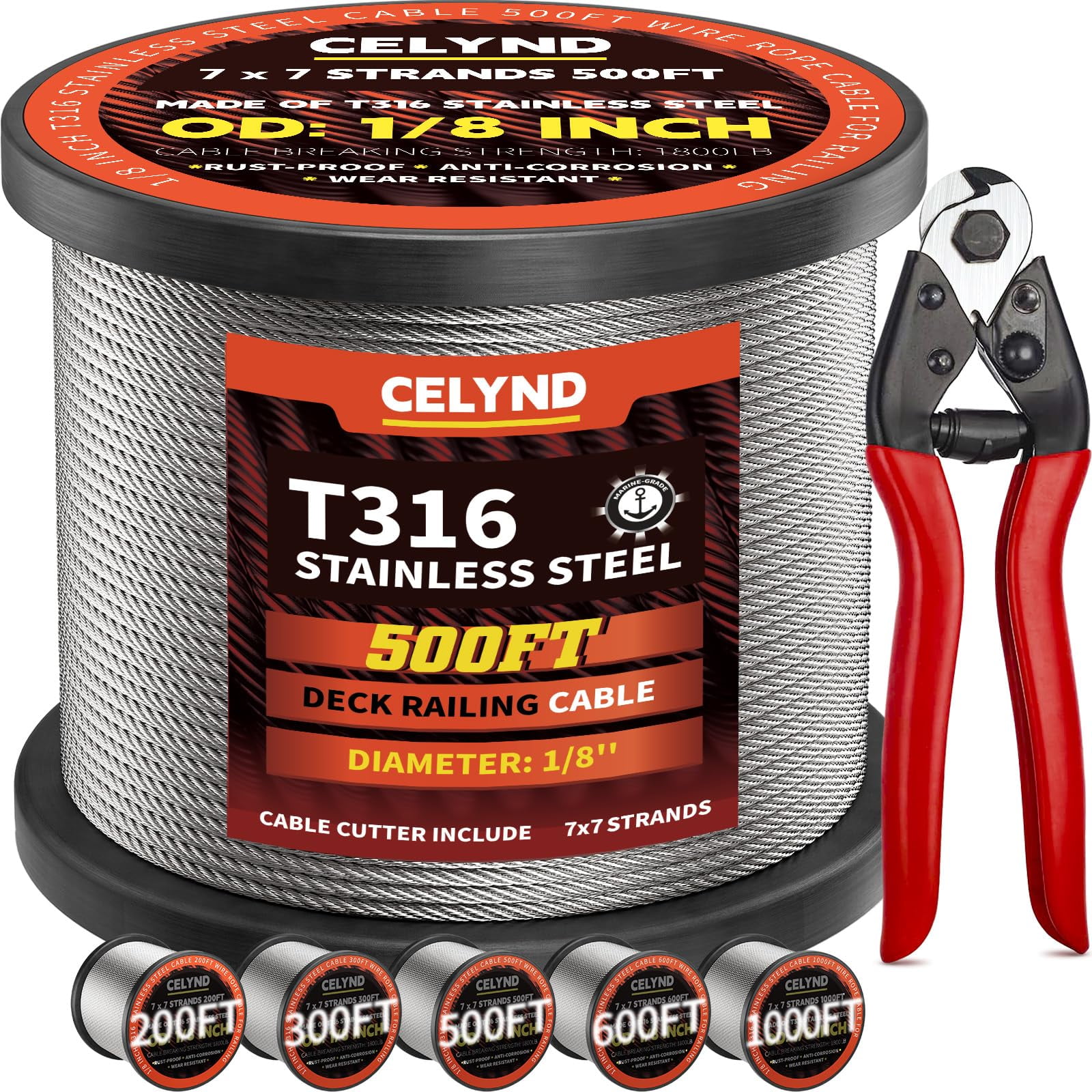 Cable De Acero Inoxidable Para Barandilla Celynd 1/8 T316 152 M