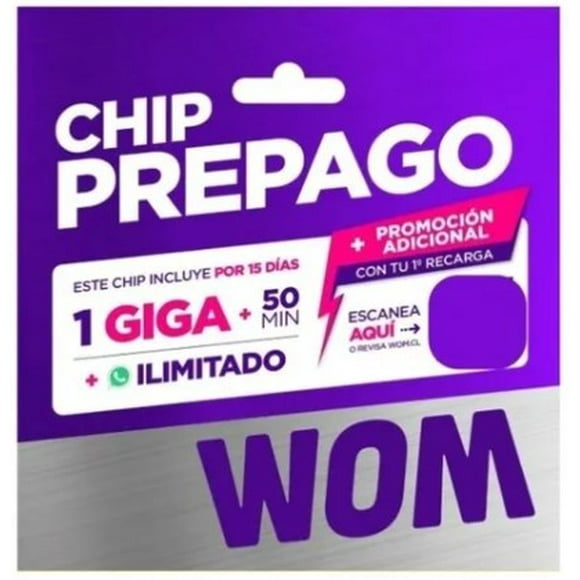 Chip Wom Prepago / 1 Giga + 50 minutos + Whatsapp ilimitado / Vigencia de 15 Días