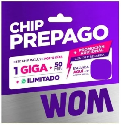 Chip Wom Prepago / 1 Giga + 50 Minutos + Whatsapp Ilimitado / Vigencia De 15 Días