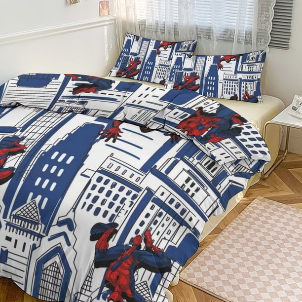 Spiderman Print Bedding Set Pattern Duvet Cove Set 3 Pieces 1 Quilt Cover And 2 Pillowcases for Women Men Teens