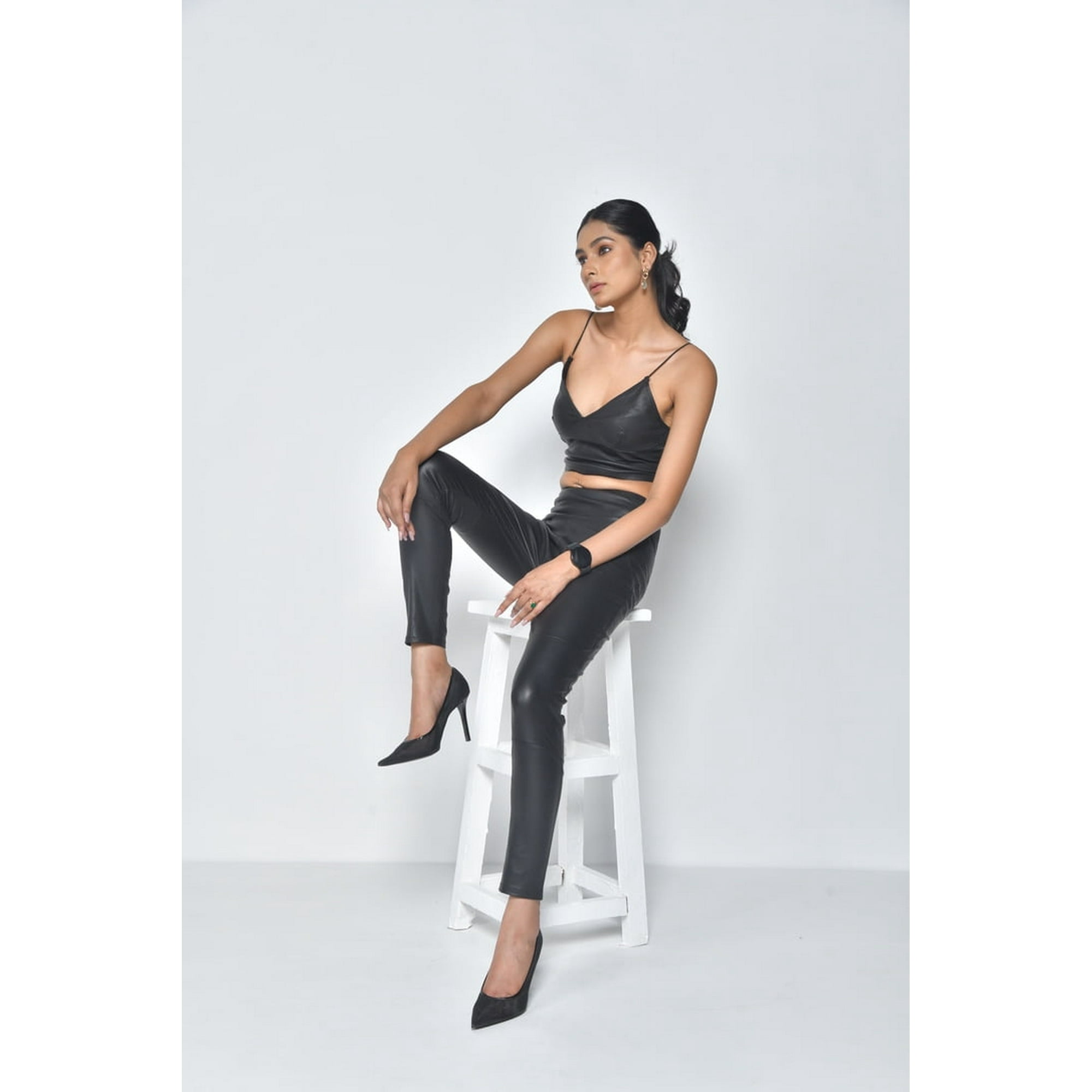 Pantalón Cuero Sharo Classic Leather Negro Mujer