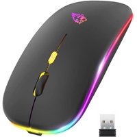 Veat00L - Mouse Inalámbrico, Wireless Óptico Recargable 2.4 G Ergonómico Silencioso Click Con Receptor Usb 3(800/1200/1600) Ajustable Dpi Ratón Para Computadora,Portátil,Pc,Mac (Negro Mate)
