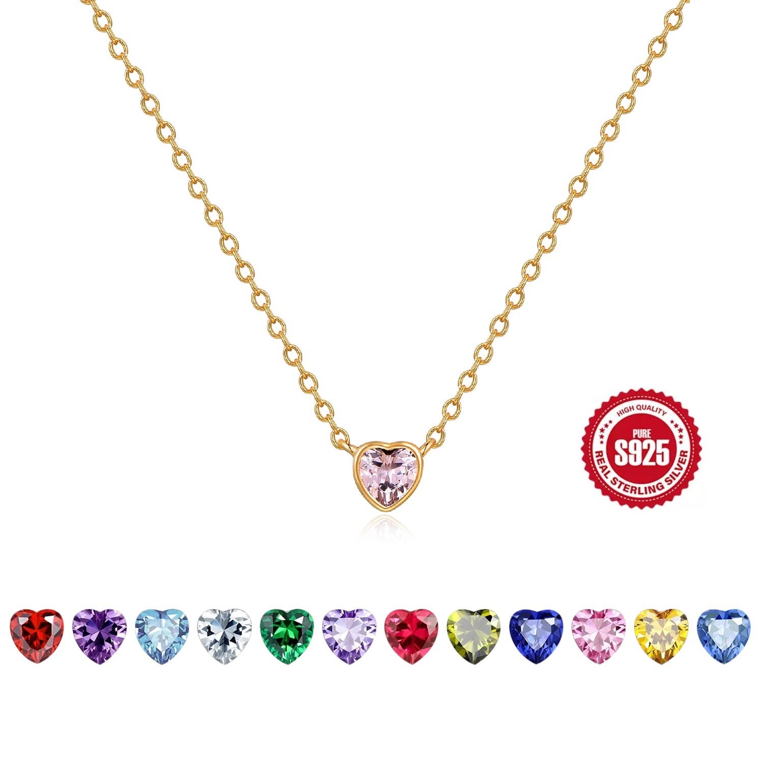Collar Heshpaws S925 Sterling Silver Con Diamante Rosa Y Caja De Regalo