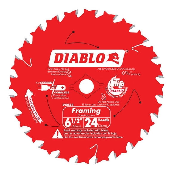 Disco Sierra Circular D0624 6 1/2 Diablo 24 Dientes Eje 5/8