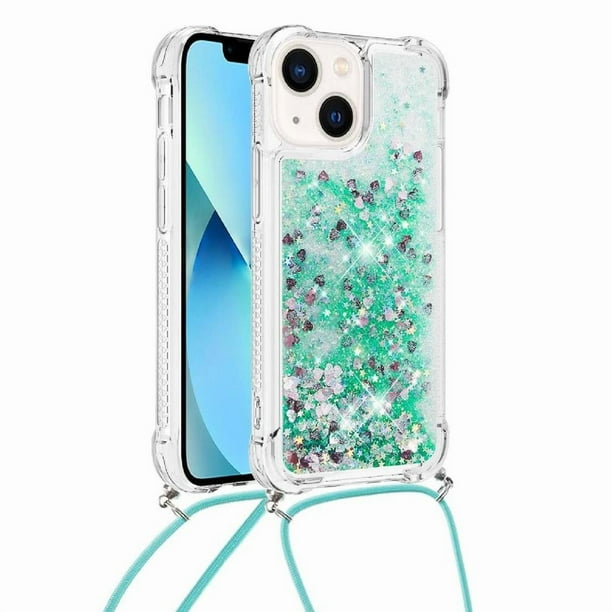 Funda FOXDOCK para iPhone 14 con Cuerda Ajustable, Brillo Líquido, Protección Antigolpes y Lente – Ideal para Regalo