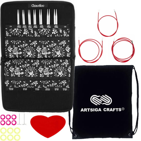 Juego de agujas de tejer ChiaoGoo Twist Red Lace de 4 mm con bolsa 7400-S