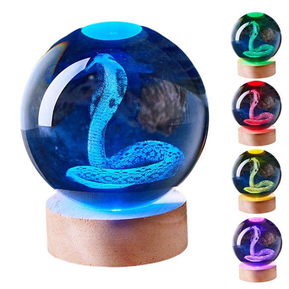 Lámpara LGY3DLight Bola de Cristal Serpiente 8 cm con Control Remoto y 16 Colores
