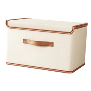 Magideal - Contenedor De Almacenamiento Con Tapa, Cesta De Almacenamiento De Tela Plegable, Organizador De Juguetes Para Niños, Ropa, Almohadas, Organización De Beige 37X27X26Cm