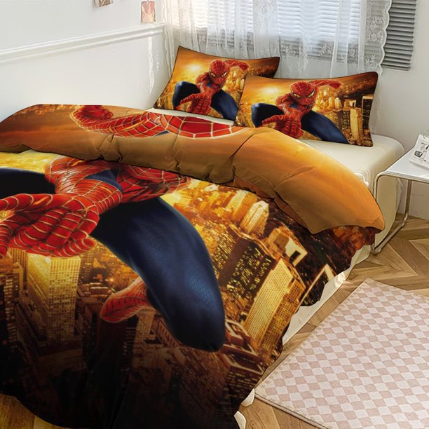 Spiderman Crawl 3 Piece Bed Set - Includes Reversible Comforter & Sheet Set Bedding - Fade Resistant Microfiber Twin