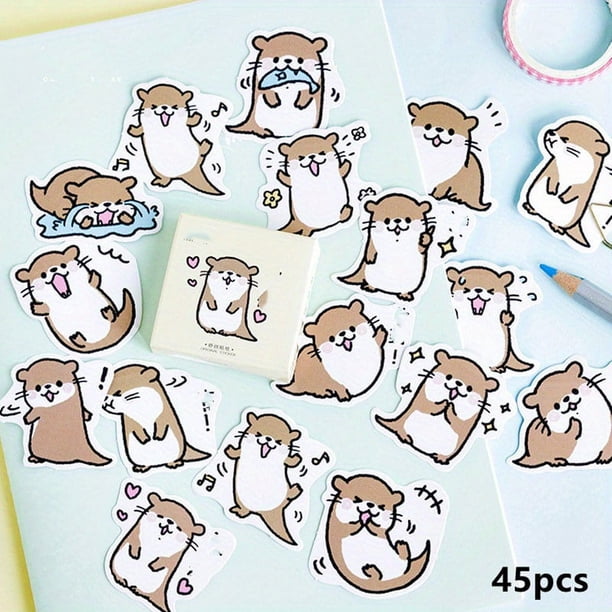 45pcs/pack Adorable Otter Animal Washi Stickers - Perfect for Scrapbooking, Labelling, Diaries & Albums!