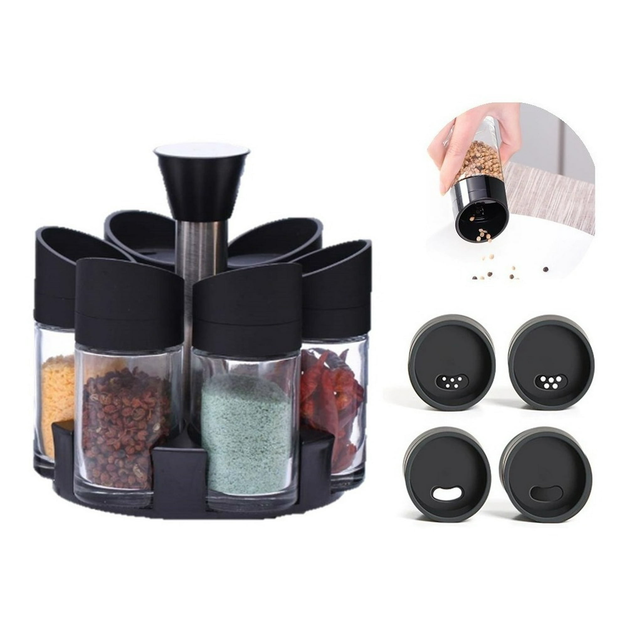 Genérico - Set 6 Especieros Condimento Giratorio 360 Salidas Multiples