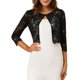 thumbnail image 1 of INSPIRE CHIC Cárdigan de Mujer Abierto al Frente Manga 3/4 Encaje Floral Transparente Top Corto 2XL Negro, 1 of 7