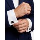 thumbnail image 3 of Colleras Gemelos Camisa Rectangulares Rayas Negro Plata Plateado, 3 of 5
