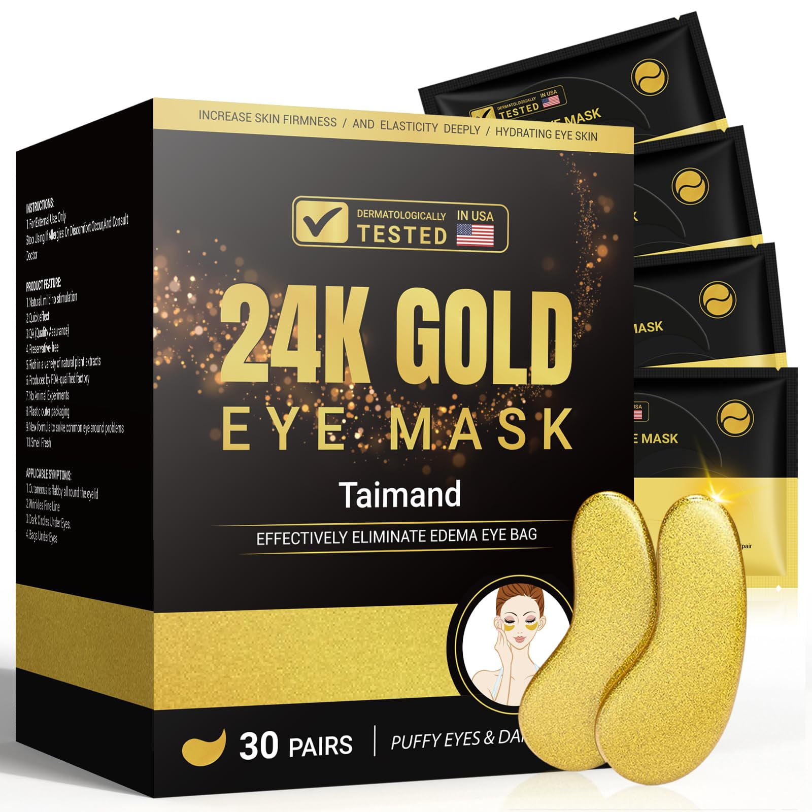 Parche Para Ojos Taimand Oro 24k (30 Pares) Con Colágeno