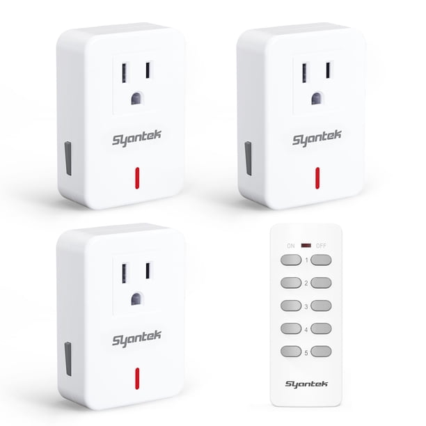 Interruptor de Enchufe con Control Remoto Syantek Inalámbrico de 30 m de Alcance, Blanco