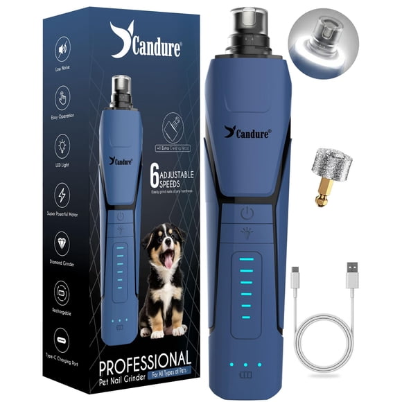 Lima eléctrica para uñas de perro Candure, hasta 6 velocidades, para perros y gatos, azul